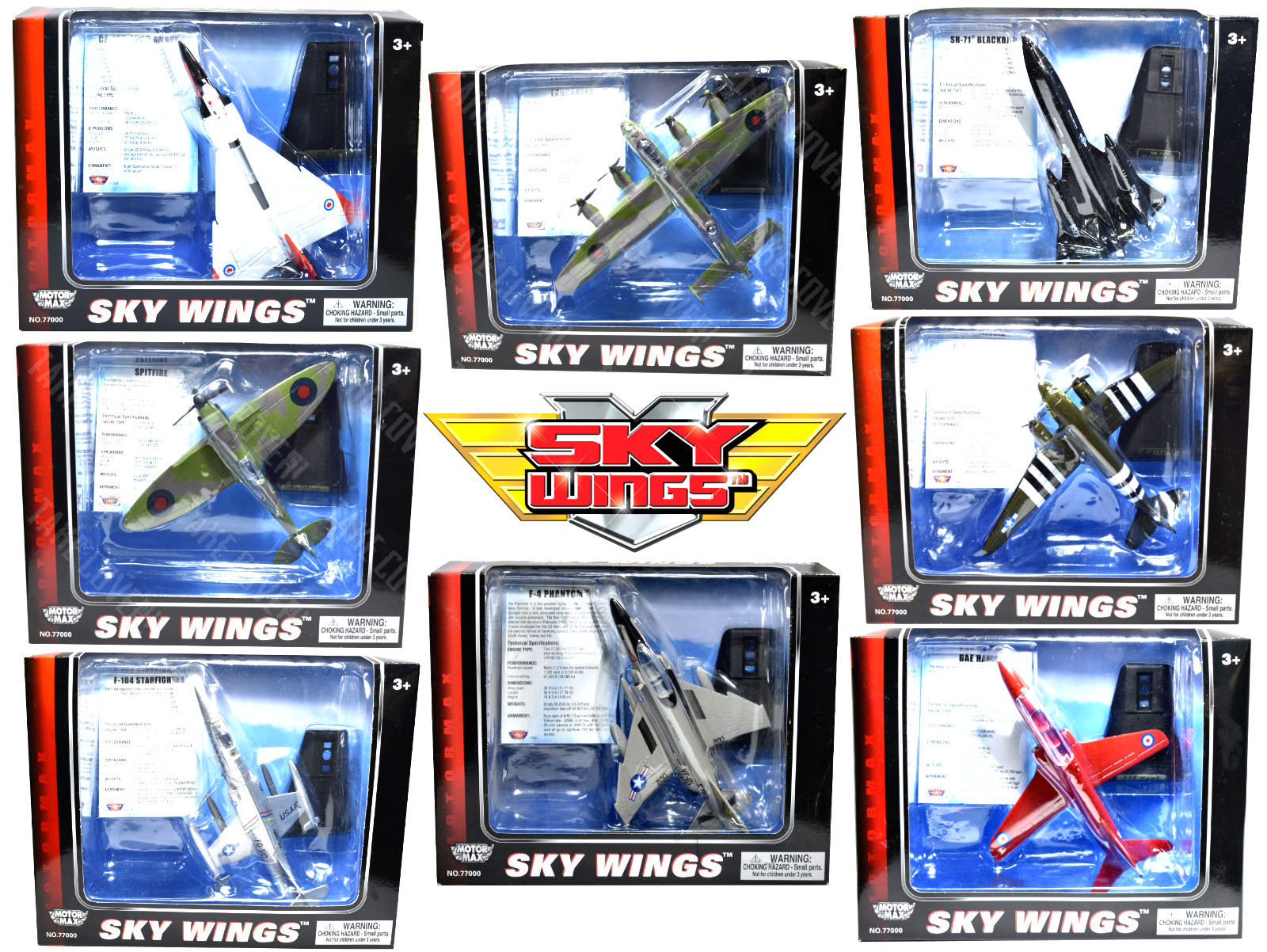 Motormax Sky Wings Diecast 6″ Metal Aircraft Toys – WW2 Warbirds & Jet Fighters