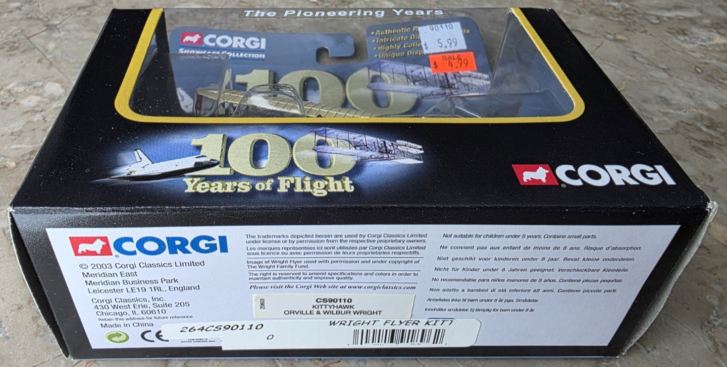 VTG New 2003 Corgi 100 Years of Flight Wright Flyer Diecast Kitty Hawk #CS90110
