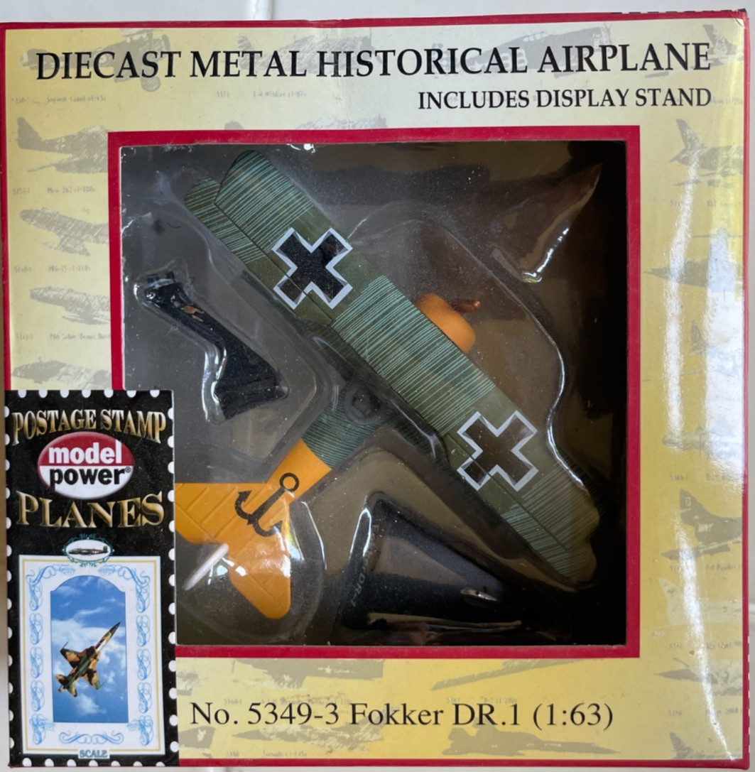 Fokker DR 1 5349-3 – 1:63 scale – German WWI Postage Stamp/Model Power Diecast