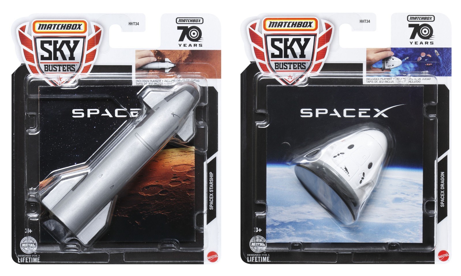 Matchbox 70 Years Sky Busters 2023 SpaceX Starship and Dragon Set Skybusters