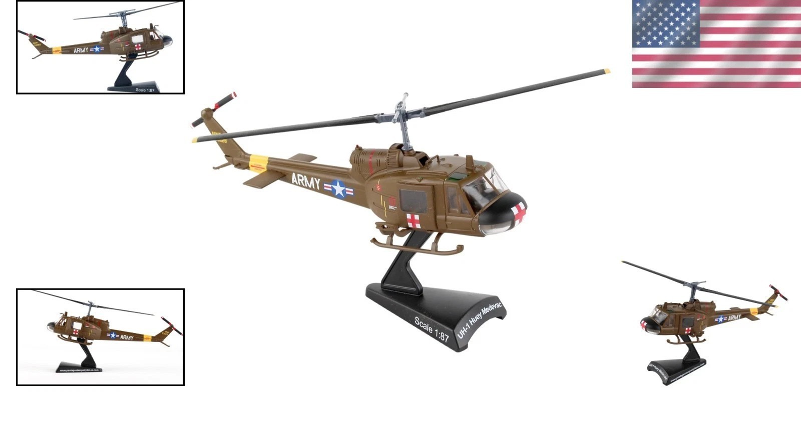 UH-1 Huey MEDEVAC 1/87 Scale Die-Cast Helicopter Model”