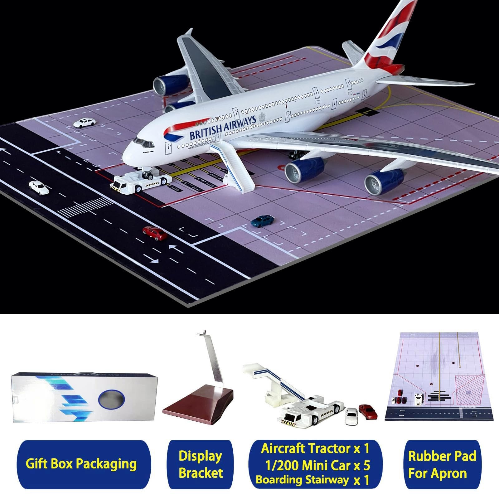 A380 Model Airplane 18.5 Inches Long 1/160 Scale A380 Model with LED Lights and