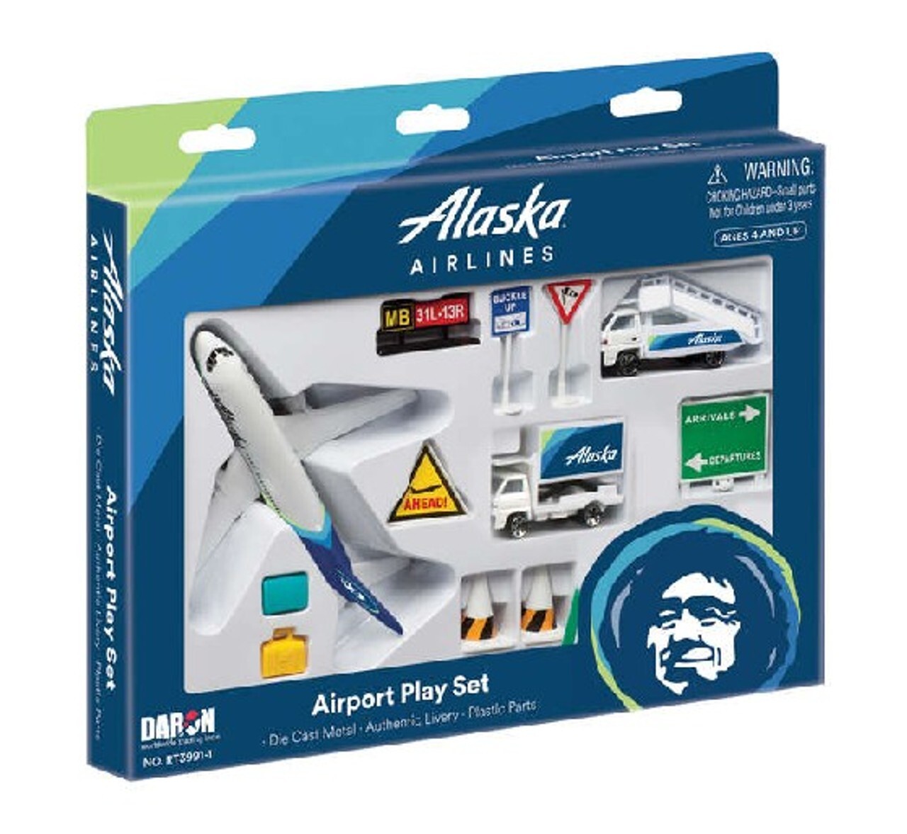Daron Alaska Airlines B737 Airport Die Cast Playset 12pc Set DAR3991-NEW