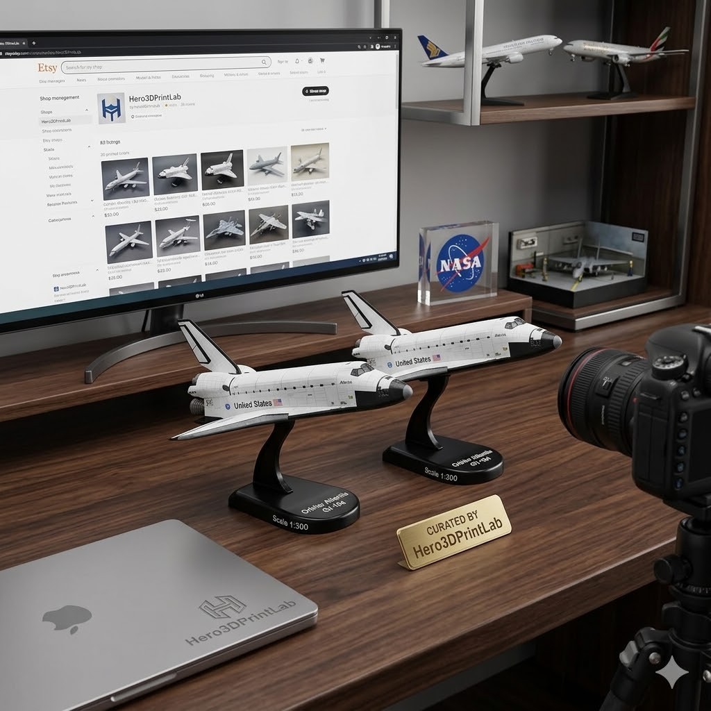 Space Shuttle Atlantis Die-Cast Spacecraft Model – 1/300 Scale NASA Orbiter Disp