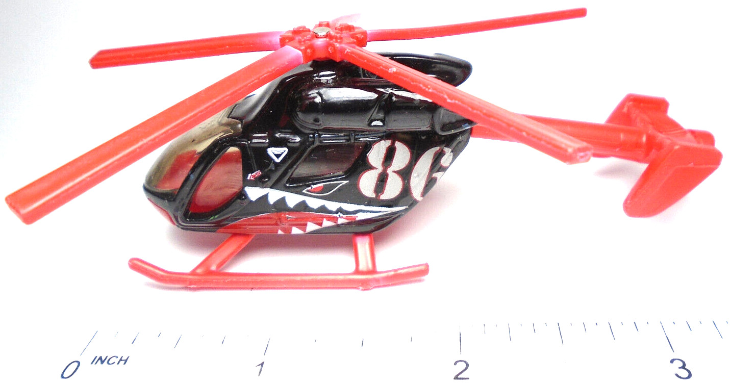 2011 MATCHBOX AIRBLADE #86 BLACK & RED 3 5/8″ DIECAST HELICOPTER W/ SHARK TEETH