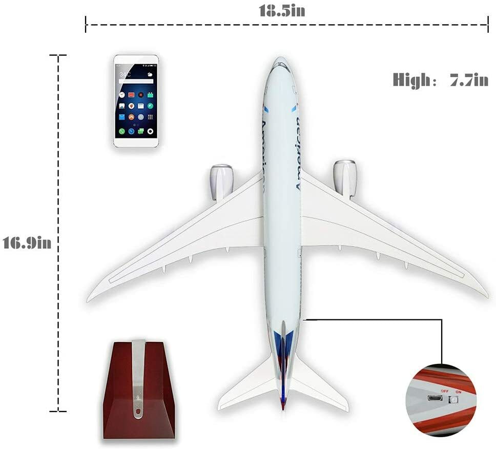 1:130 Airplane American Boeing 787 Plane Model Diecast with LED Light Collection
