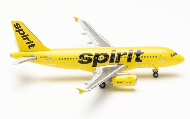 New! Herpa 535809 Spirit Airlines Airbus A319, reg. N532NK – 1:500 diecast model