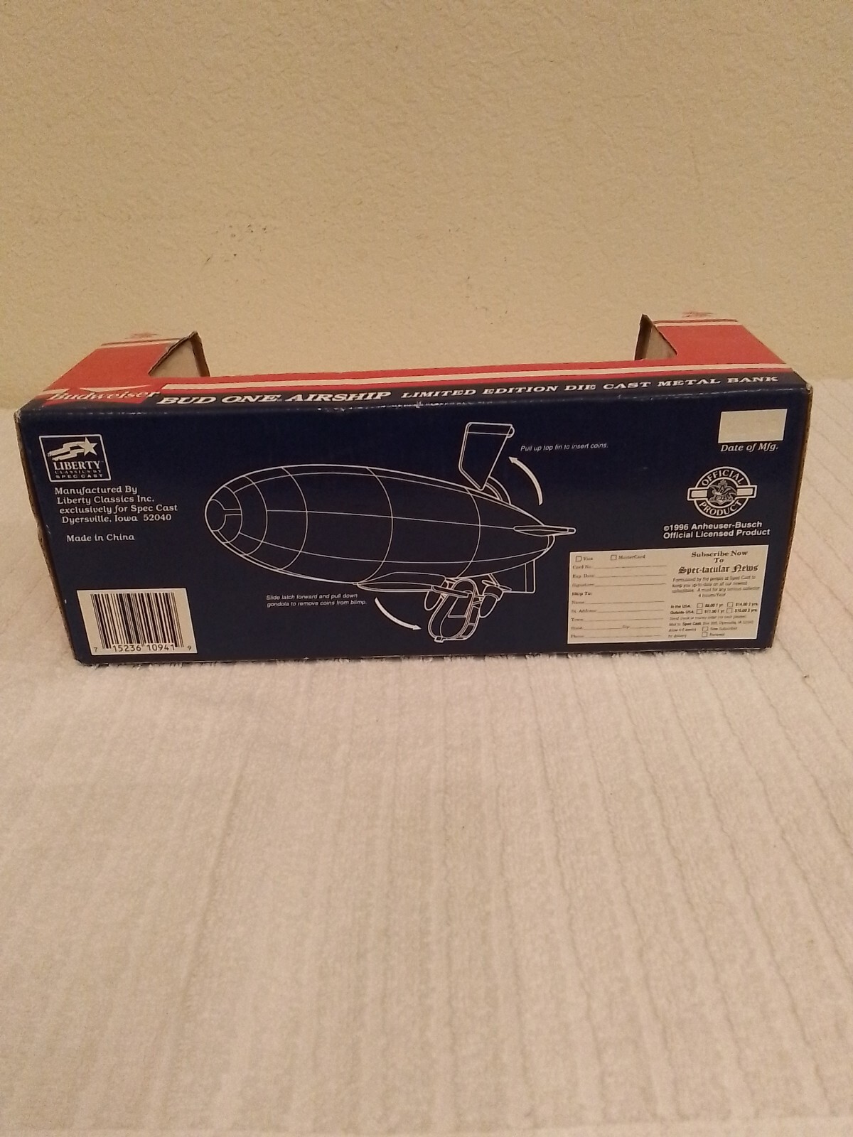Die Cast LIBERTY CLASSICS BUDWIEISER BUD ONE AIR SHIP BLIMP RED AND WHITE Bank