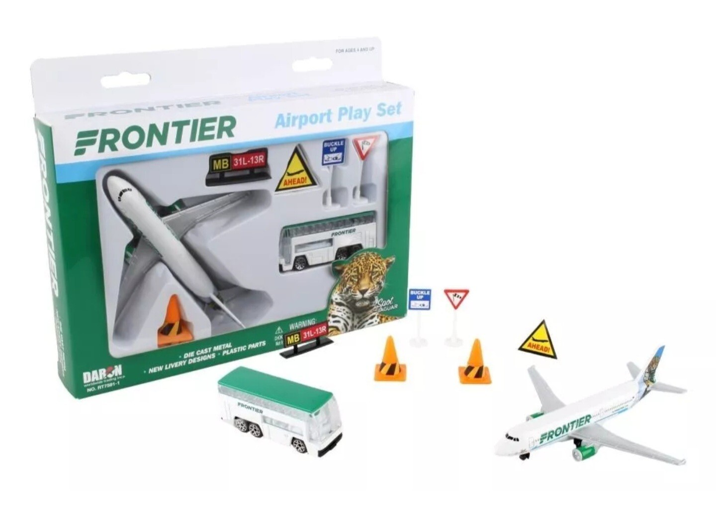 Daron Frontier Airlines Spot Jaguar Airport Play Set Diecast Toy Ages 3+ RT7591