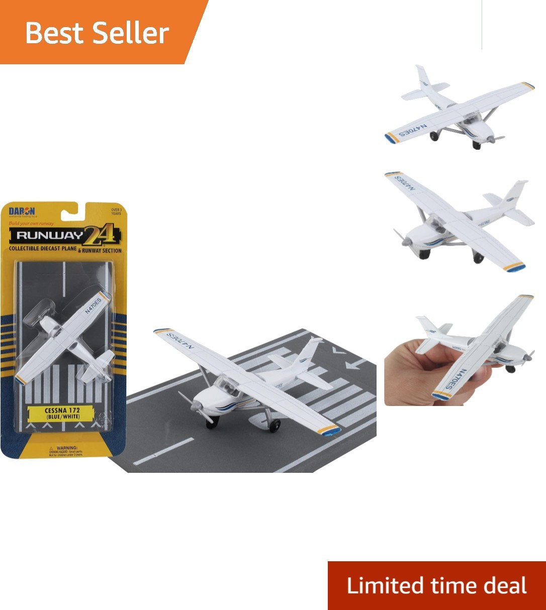 Educational Runway24 Cessna 172 Skyhawk 1:87 Diecast Model with Flexible Runway