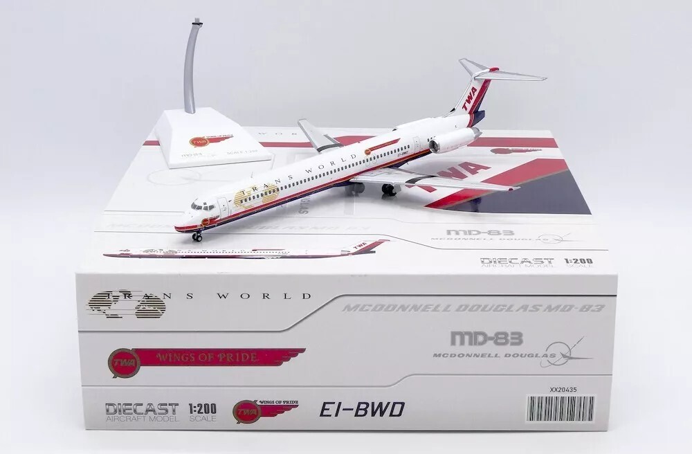 JC WINGS TWA TRANS WORLD AIRLINES MD-83 WINGS OF PRIDE 1:200 XX20435 IN STOCK
