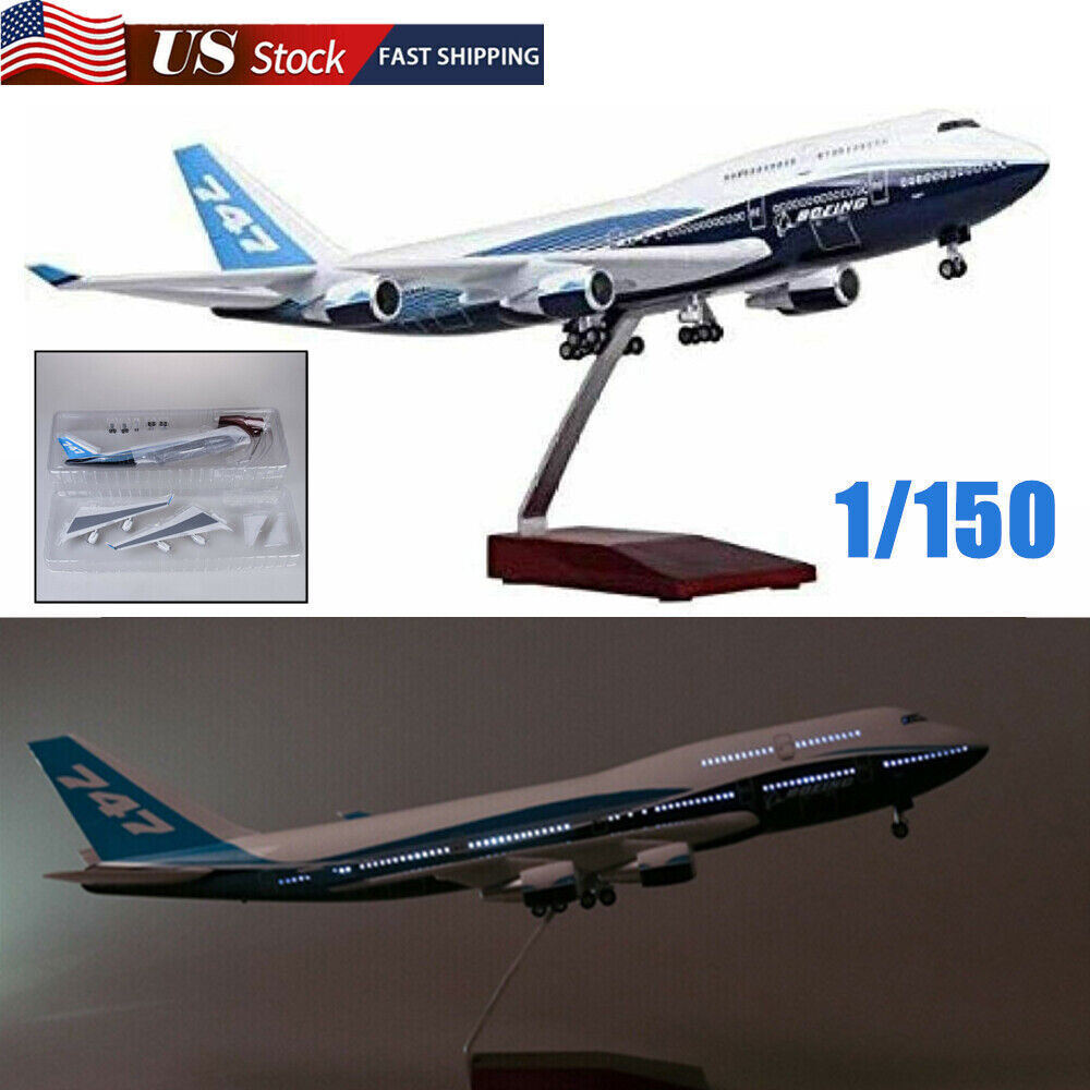 Airplane Aircraft 1:150 B747 Boeing 747-400 Plane Model Replica Resin LED Light