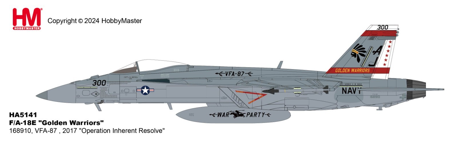 Hobby Master HA5141, F/A-18E “Golden Warriors” 168910, VFA-87, 2017 “, 1:72