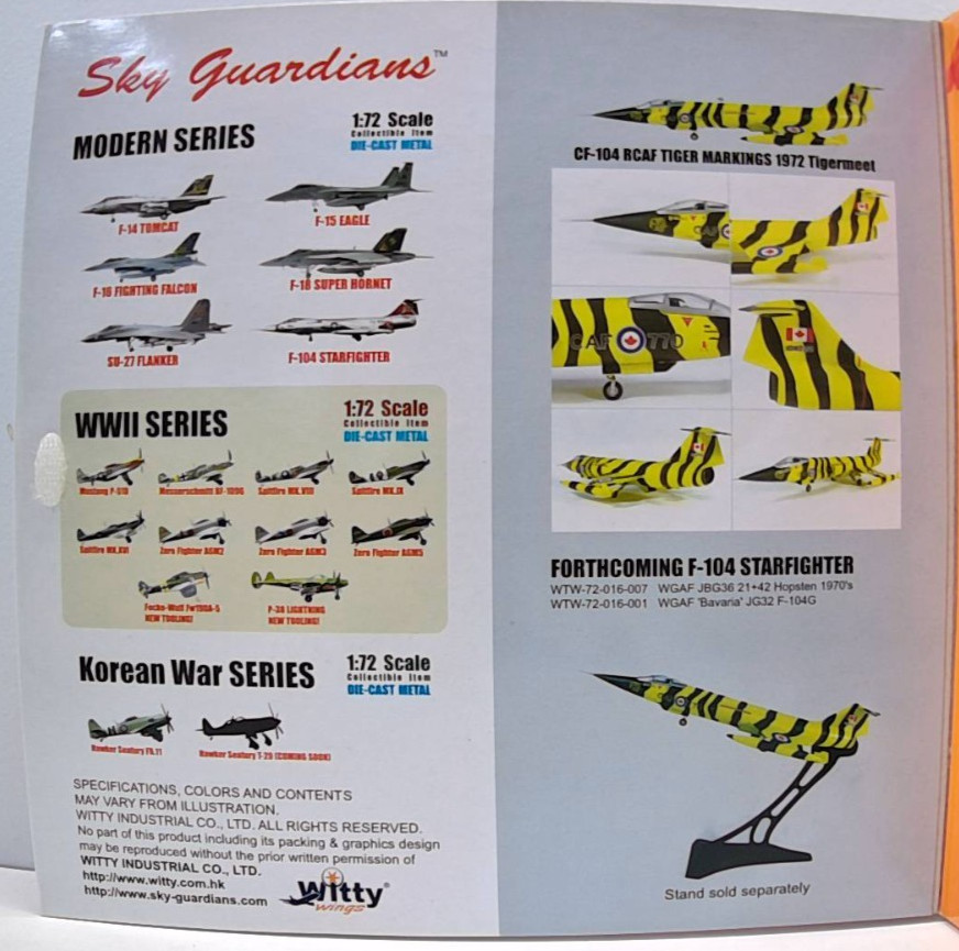 SKY GUARDIANS – CF-104 STARFIGHTER – RCAF TIGER MARKINGS – 1:72 – WTW-72-016-002