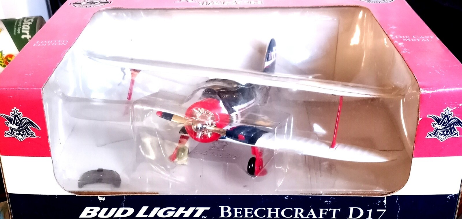 Vintage NIB Bud Light Die Cast Beechcraft D17 Airplane Bank