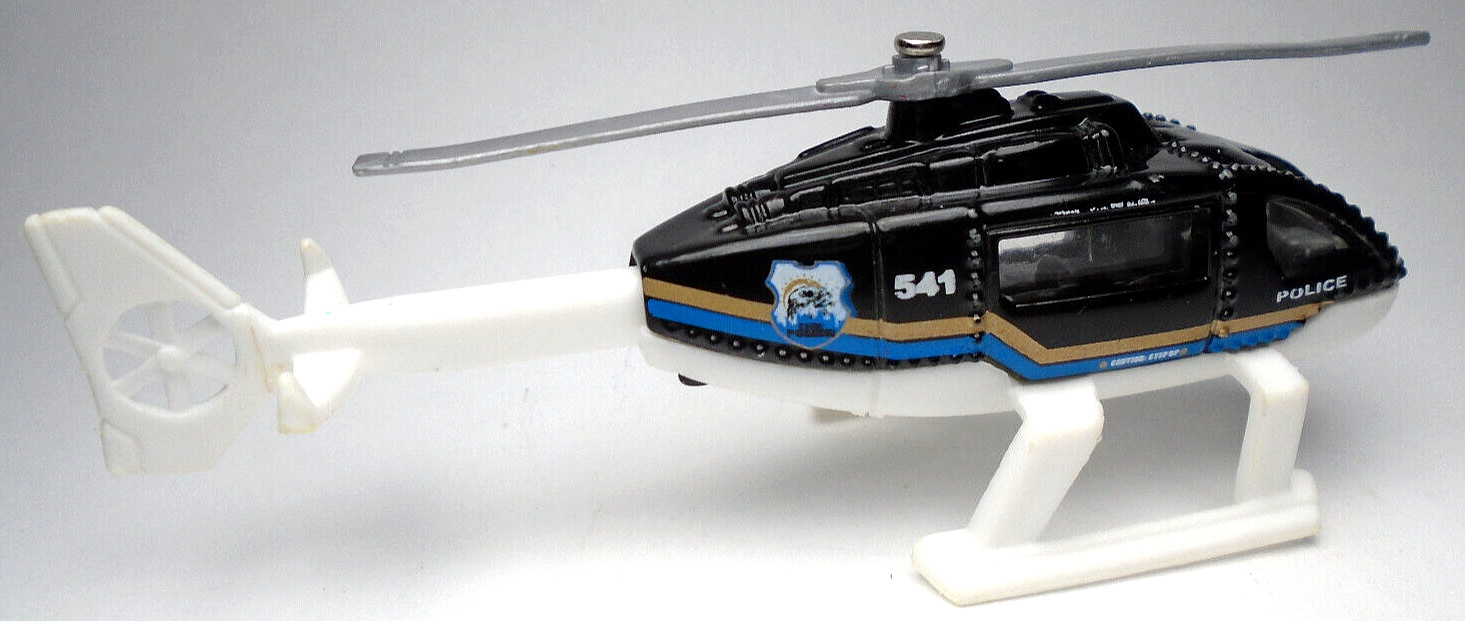2001 MATCHBOX RESCUE #541 BLACK 3 3/4″ DIECAST POLICE HELICOPTER W/ WHITE & BLUE