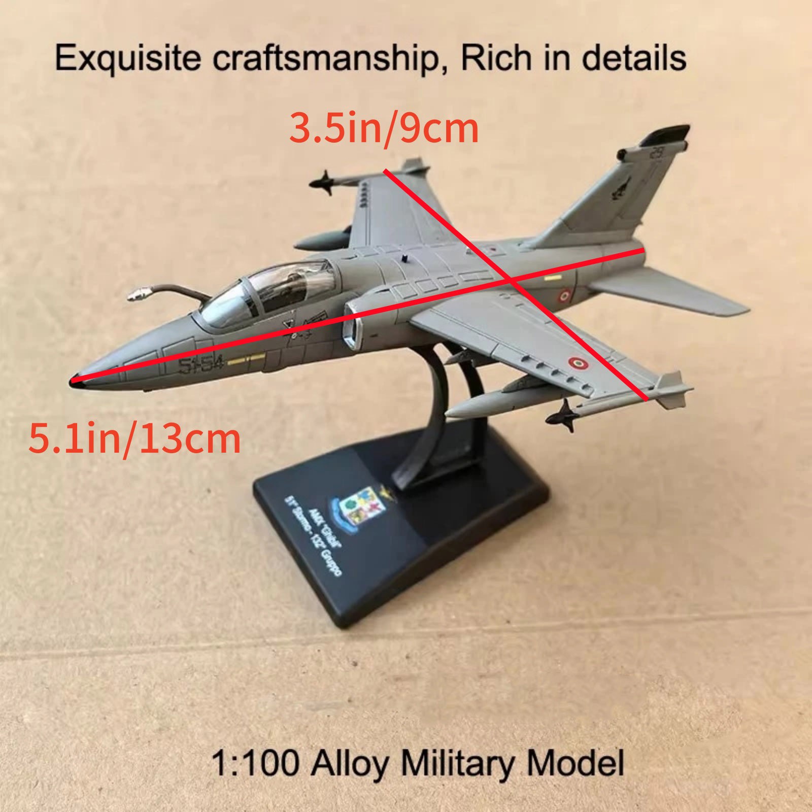 Italian Air Force AMX Ghibli 1:100 Model Alloy Attack Jet Comes With Stand