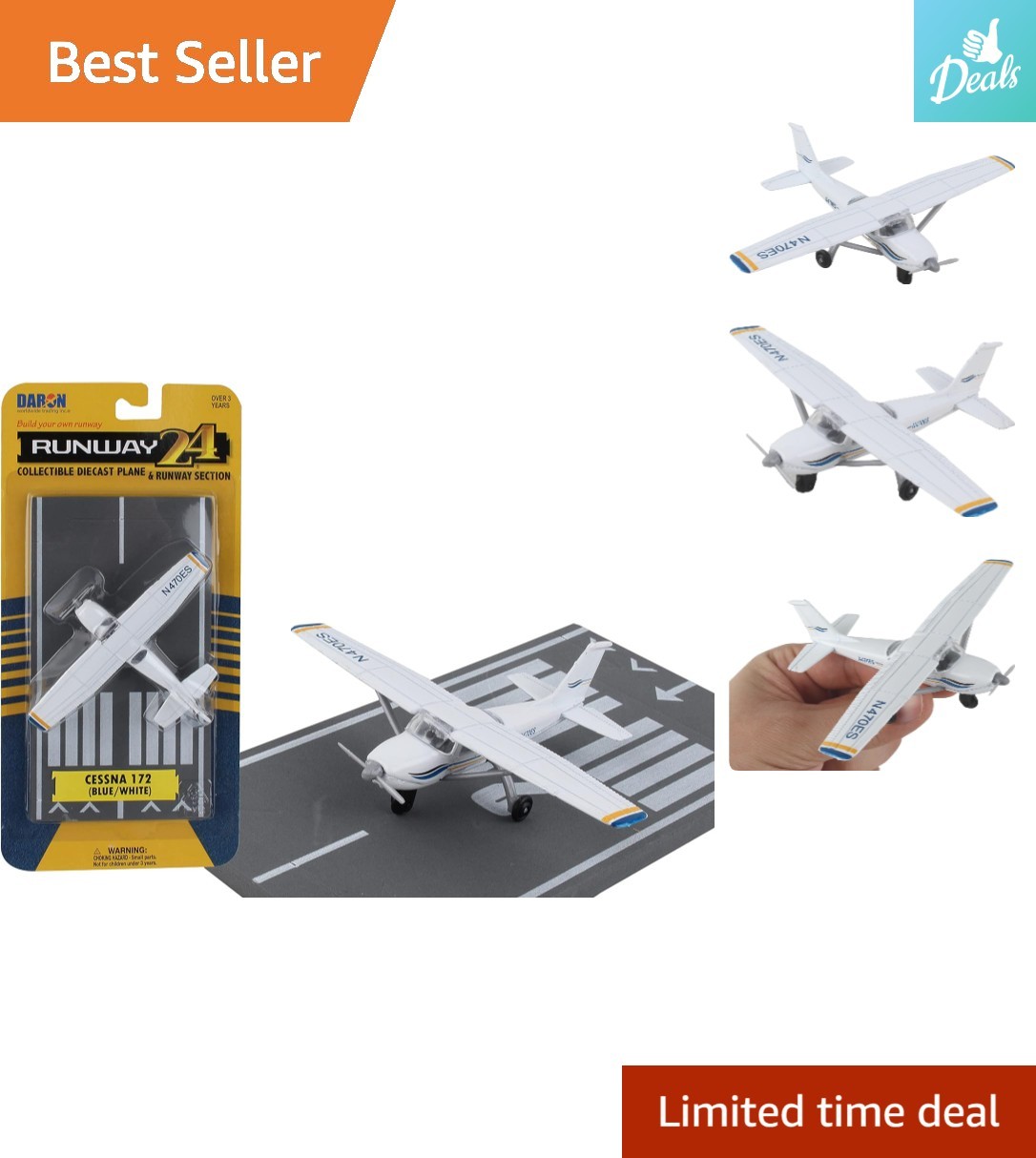 1:87 Scale Cessna 172 Diecast Plane with Flexible Runway for Kids & Collectors
