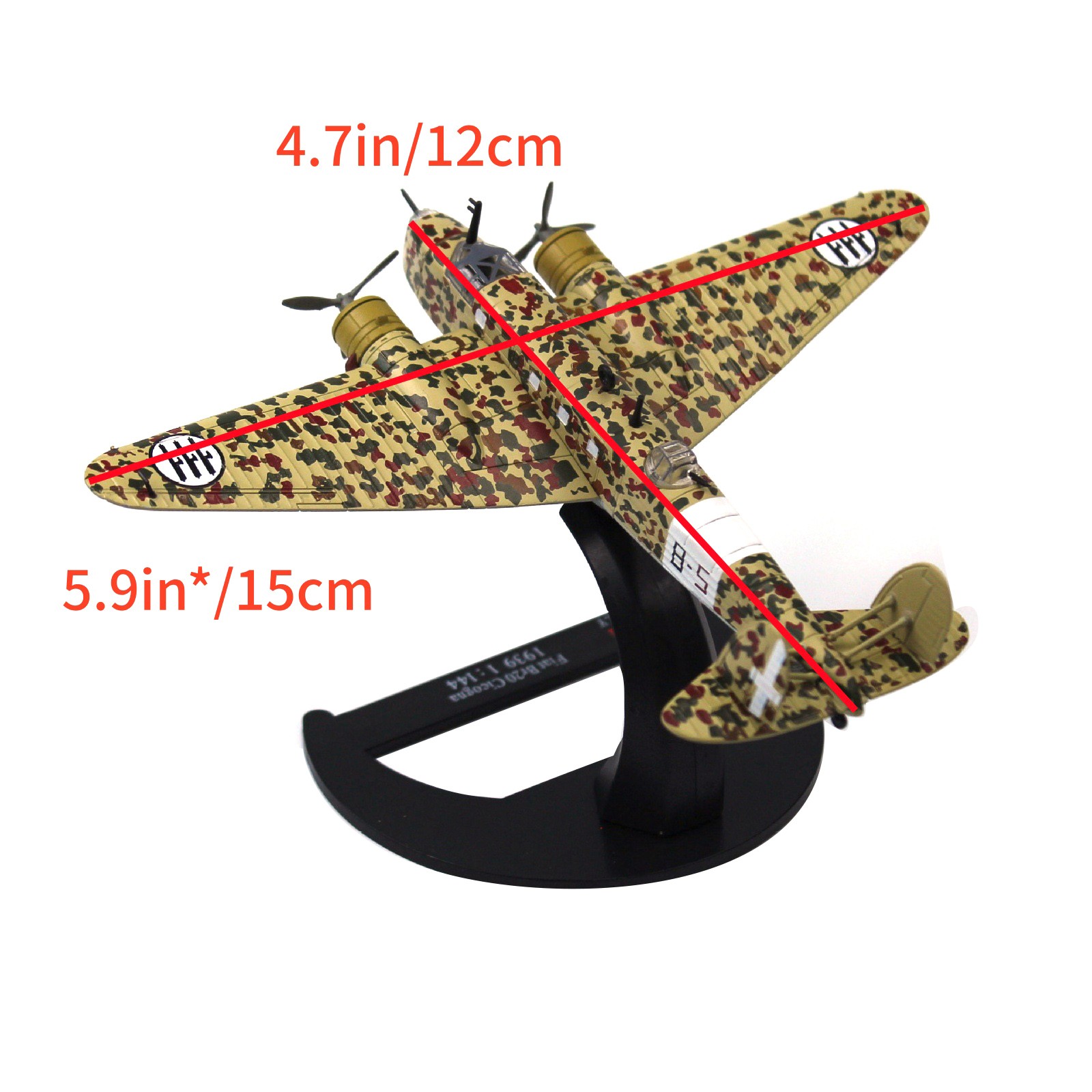 12cm Fiat BR.20 Cicogna Stork Bomber Aircraft Model 1:144 Scale Alloy Diecast