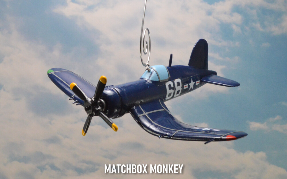F4U-4 Corsair USN Hand Painted Wooden Christmas Ornament Airplane Navy Marines