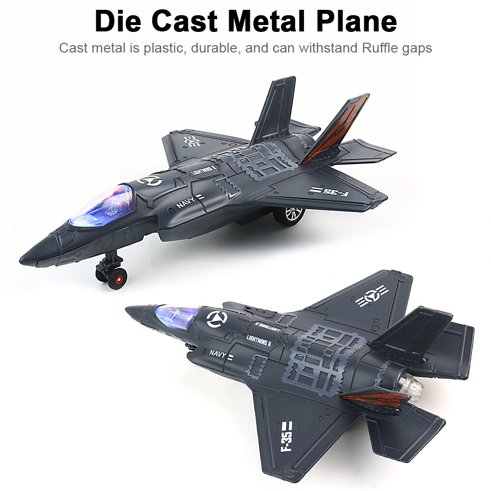 F-35 + F16 Army Fighter Jet Diecast Bomber Plane Toys Pull Back w/Light for Kids
