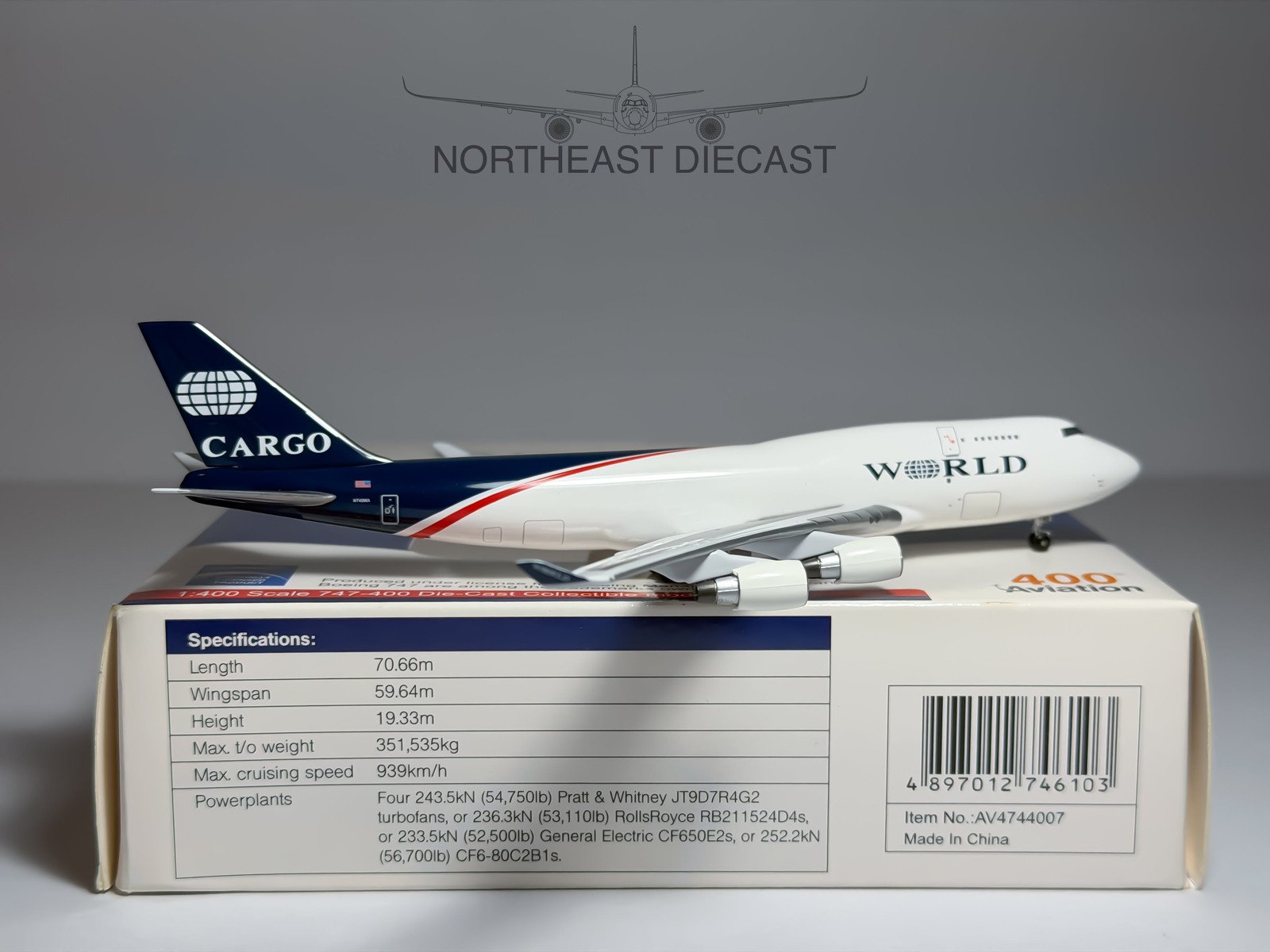 World Cargo Boeing 747-400F 1:400 Aviation400 N740WA (AV4744007)