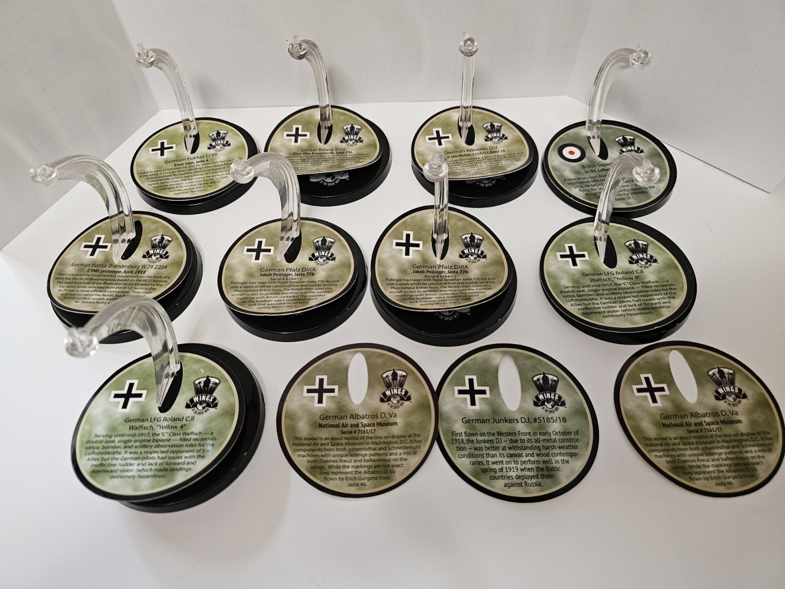 (9) Wings of the Great War 1:72 Display Stands with German info discs