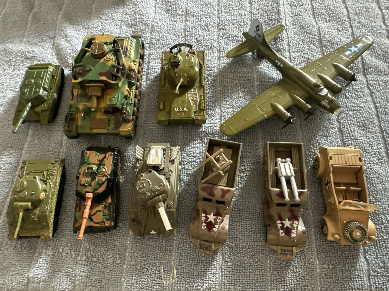 Lot Of 10 Metal Diecast Military Vehicles Truck Tanks Airplane Missiles