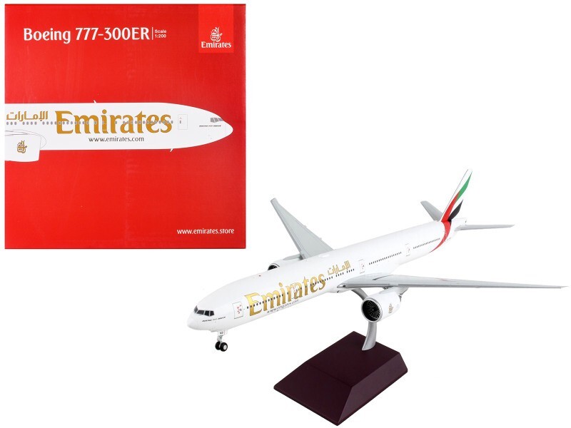 Boeing 777-300ER Commercial Aircraft Emirates Airlines White with Striped Tail