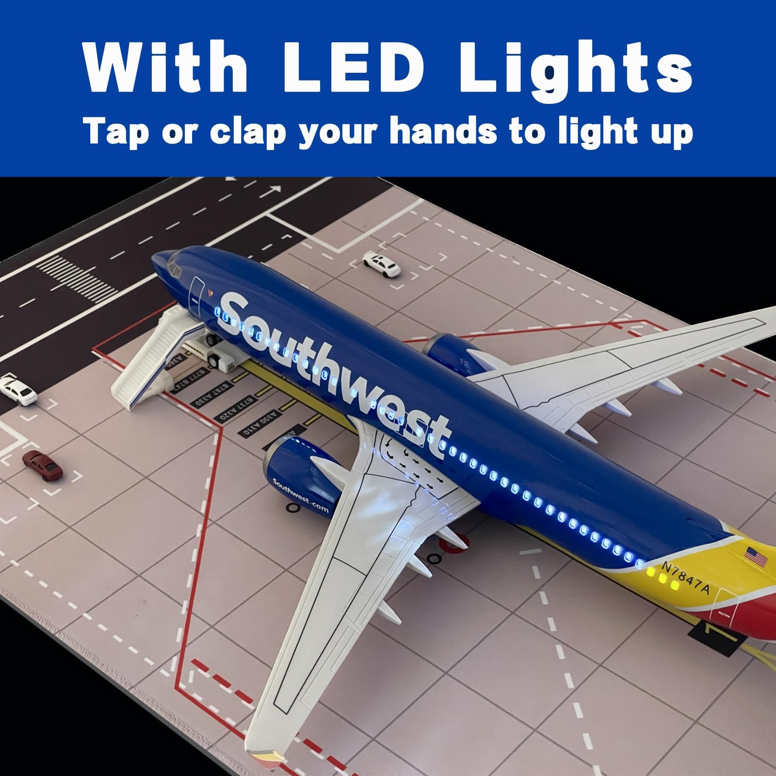 B737 Airplane Model, 1/85 Scale B737 Model 18.5 Inches Length, with LED Lights a