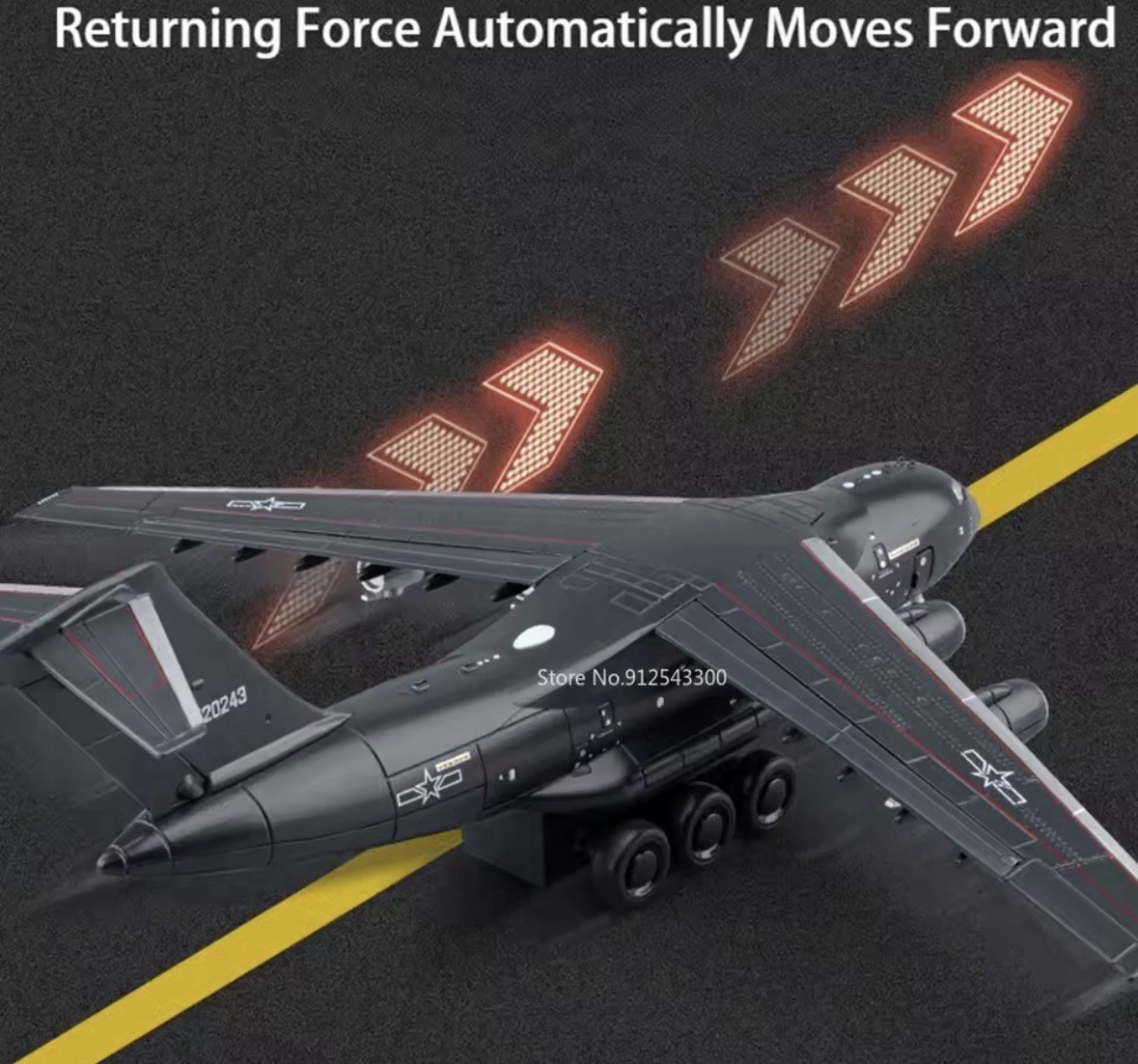 1:180 Y-20 Transport Aircraft Model With Metal Body, Foldable Wheels & Lighting