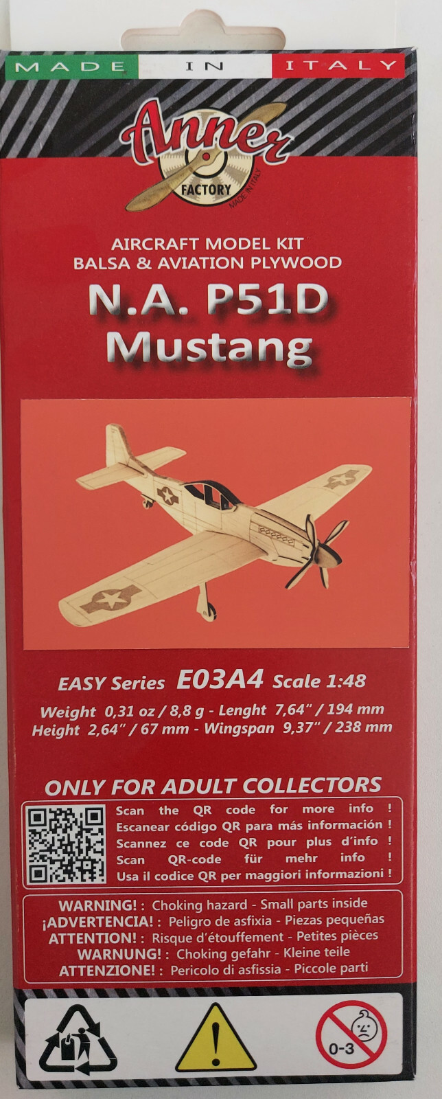 Anner Factory E03A4 – N.A. P51D Mustang 1:48 Model Kit Balsa & Aviation Plywood