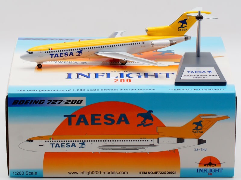 1:200 InFlight200 Mexico TAESA B727-200 XA-THU Diecast Aircraft Model