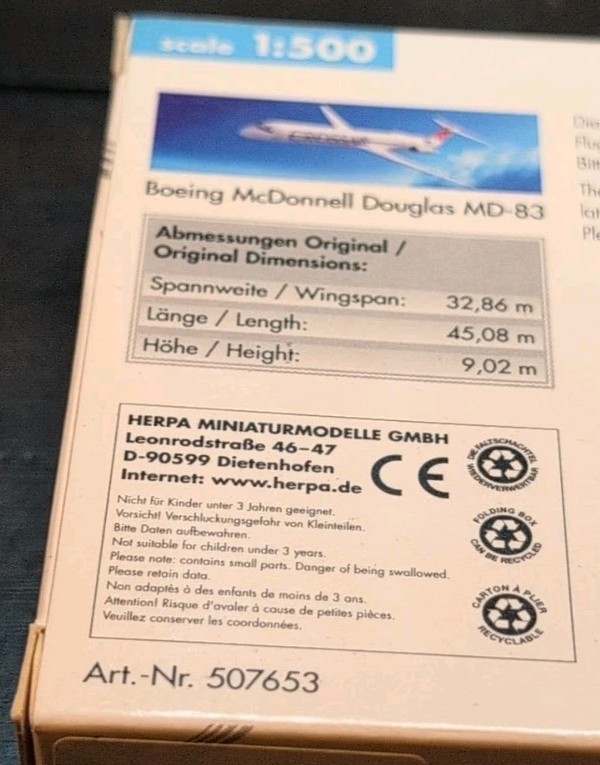 Herpa Wings Crossair Boeing McDonald Douglas MD-83 1:500 #507653 Old Store Stock
