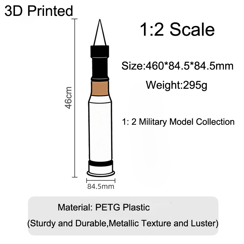3D Printed 46cm 1:2 Military Model USA 120mm M830A1 HEAT MP-T Anti-Tank Shell
