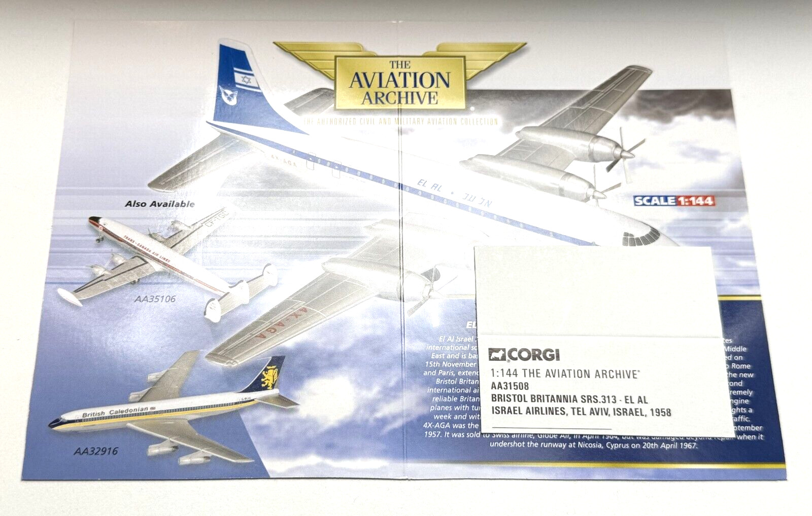 Corgi – AA31508 – Bristol Britannia Srs.313 – Israel Airlines 1958 – 1:144 Scale