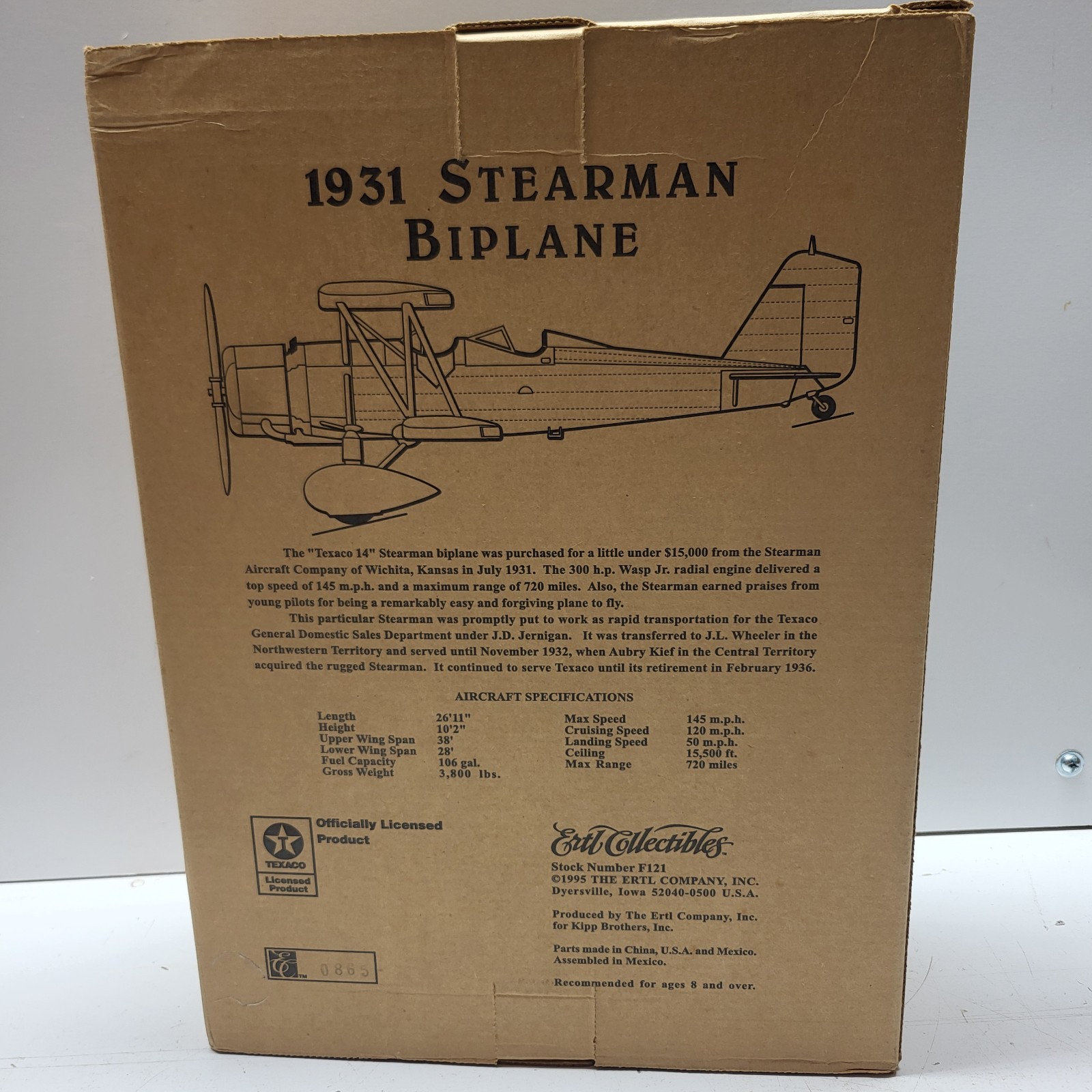 Ertl Wings of Texaco 1931 Stearman Biplane Diecast Propeller Plane Limited Edit…