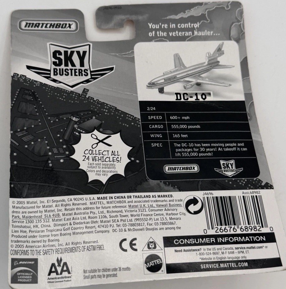 Matchbox 2007 SKY BUSTERS AMERICAN AIRLINES DOUGLAS DC-10 J4696 MBX METAL
