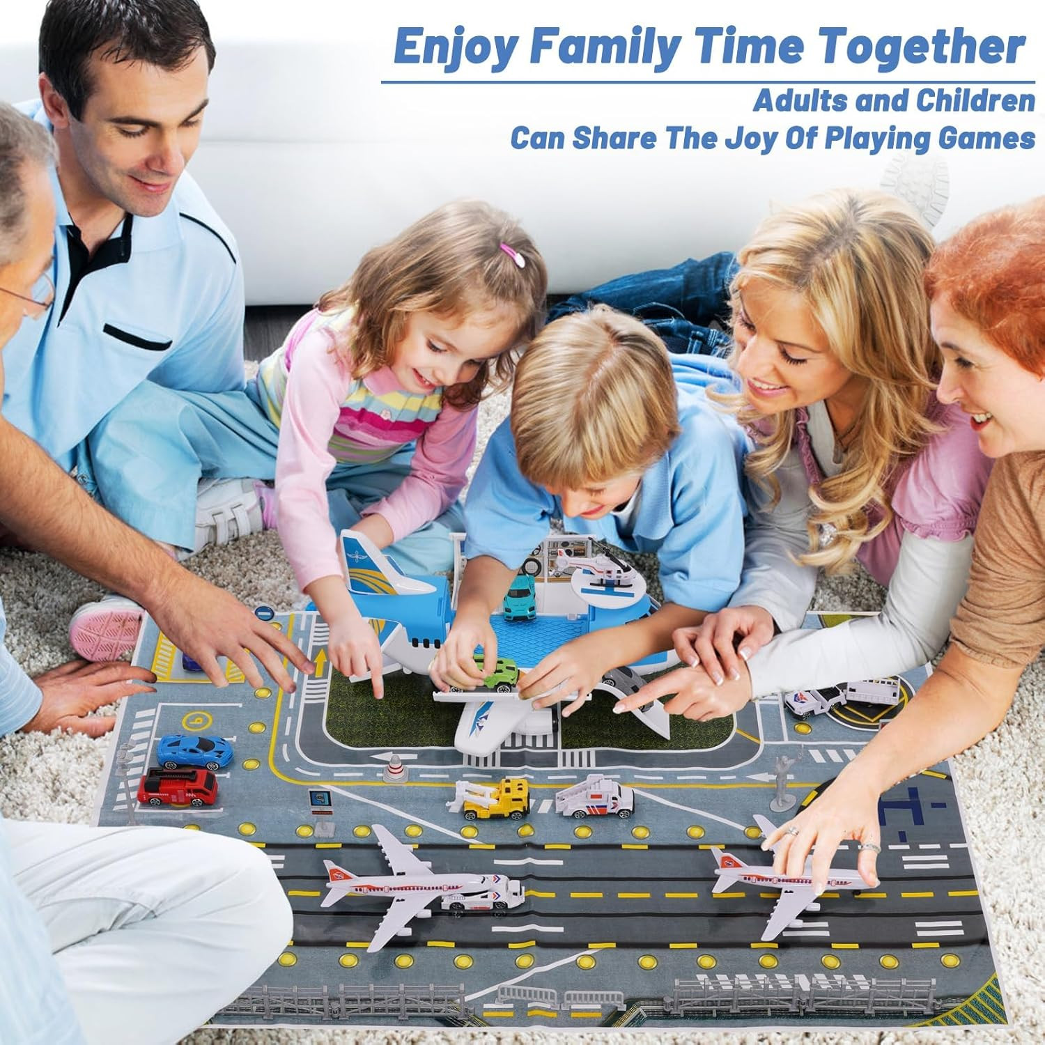 Airplane Toy Car Toy Set Airport Playmat with Helicopter, Truck, Plane, Sign Par