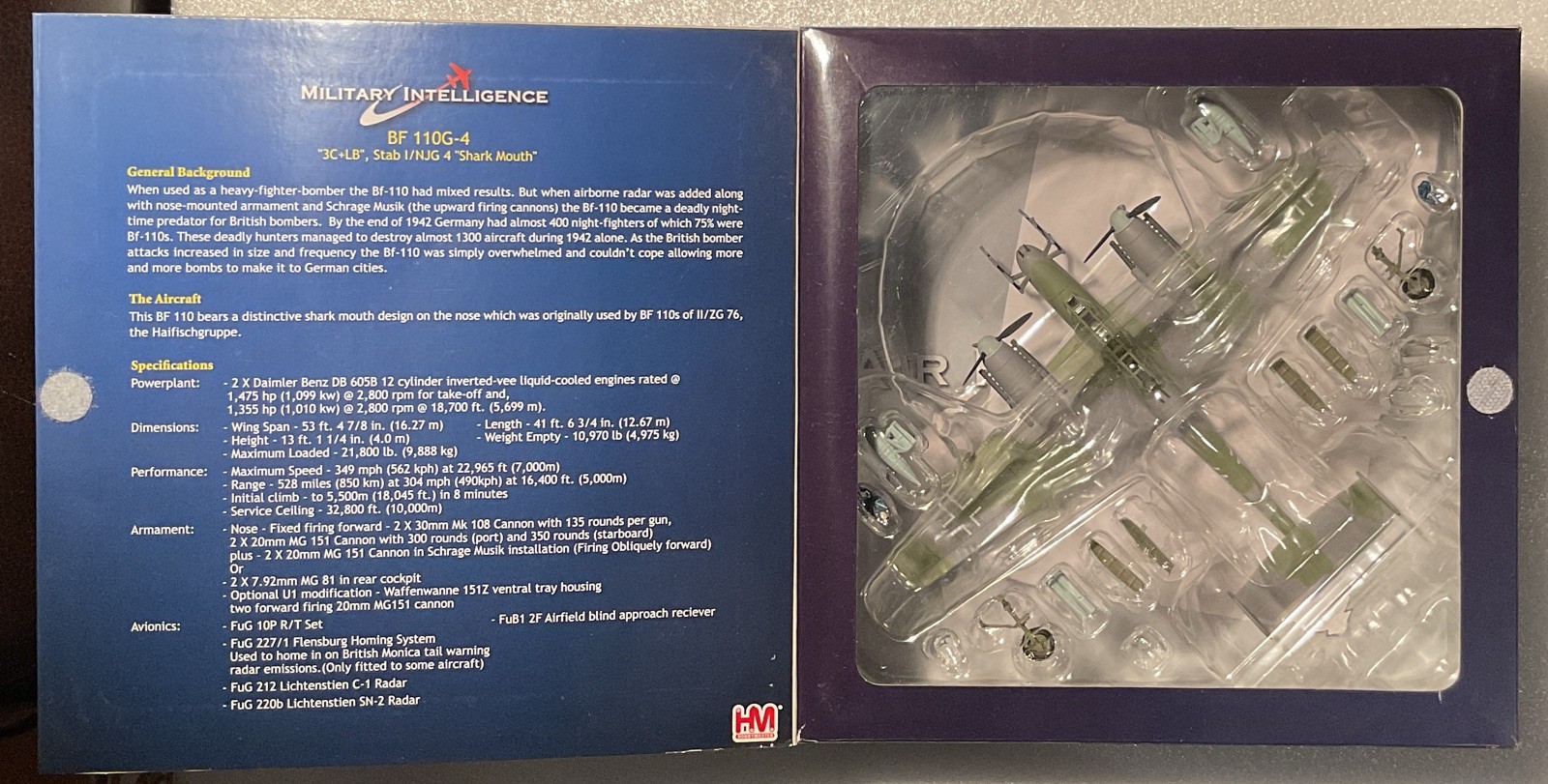 Hobby Master 1:72 Messerschmitt BF 110G-4 Shark Mouth Diecast HA1805