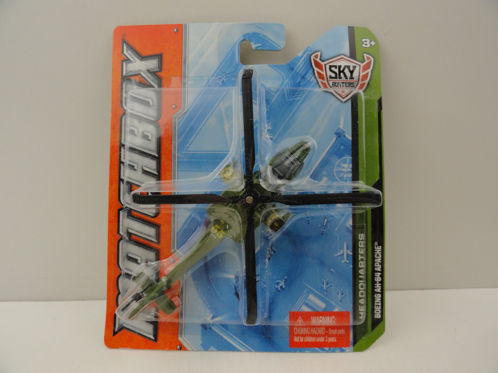 2012 Matchbox Sky Busters Headquarters Boeing AH-64 Apache Helicopter (Green)