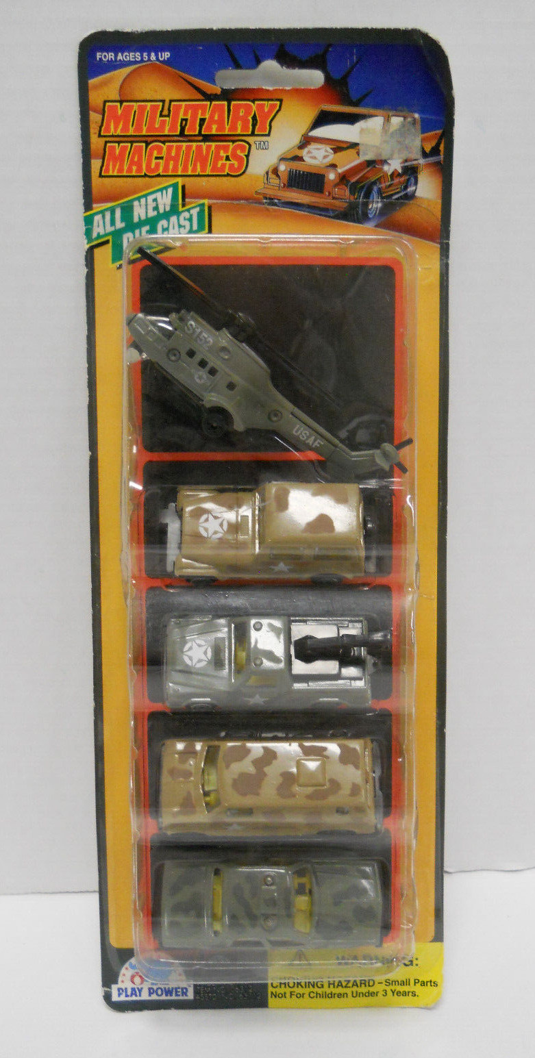 Play Power Die Cast Military Machines USAF S152 Helicoptor and 4 Vehicles 1991