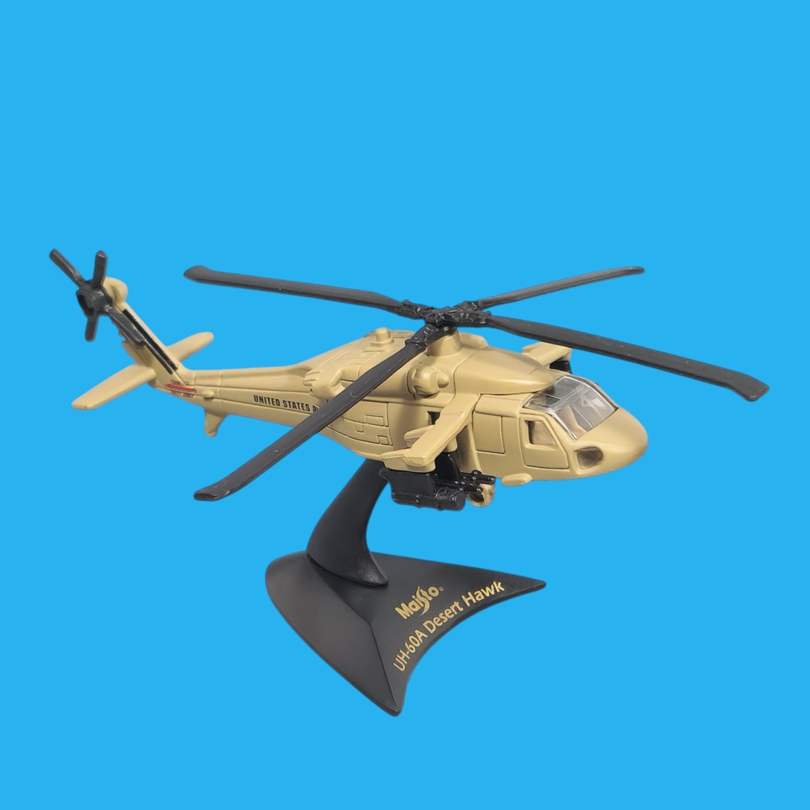 Sikorsky UH-60A Desert Hawk Army Helicopter Maisto Diecast Replica with Stand