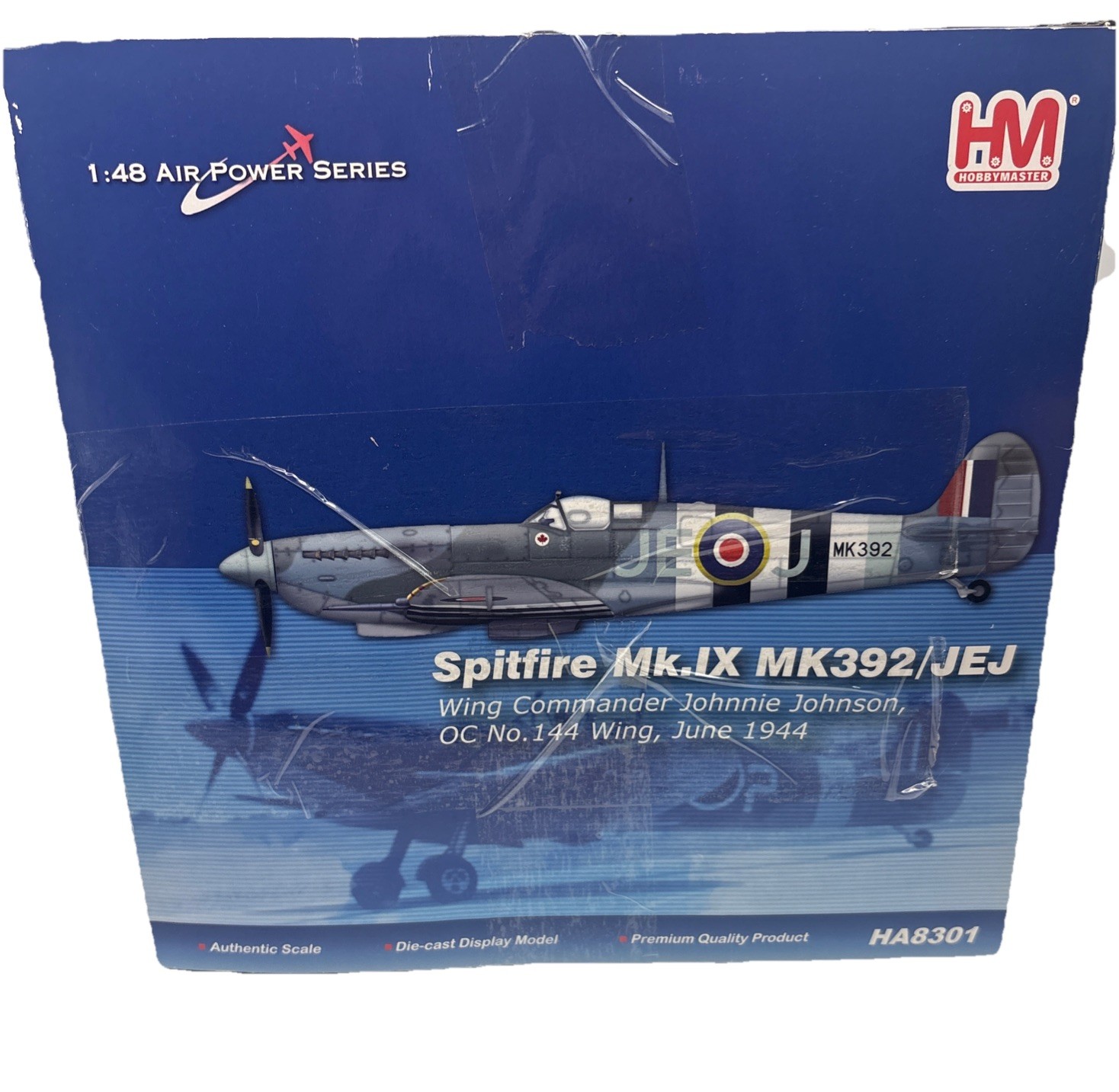 Hobby Master 1:48 Spitfire Mk.IX Johnnie Johnson HA8301 Diecast Plane DAMAGED BO