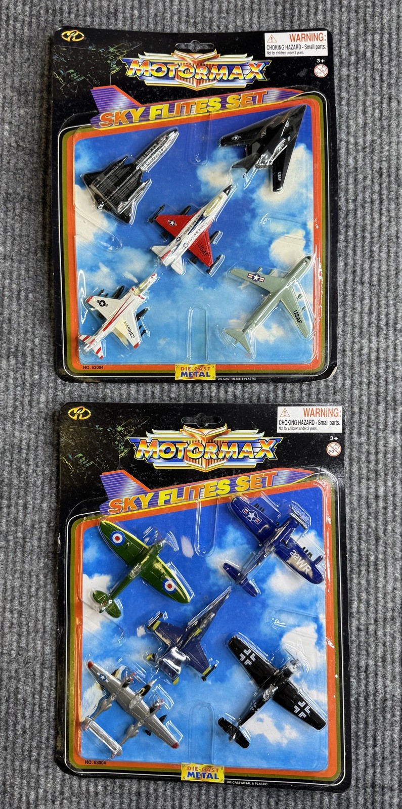 Vintage Motor Max Sky Flites Sets (2) Die Cast Military Aircraft Sets 10 Planes