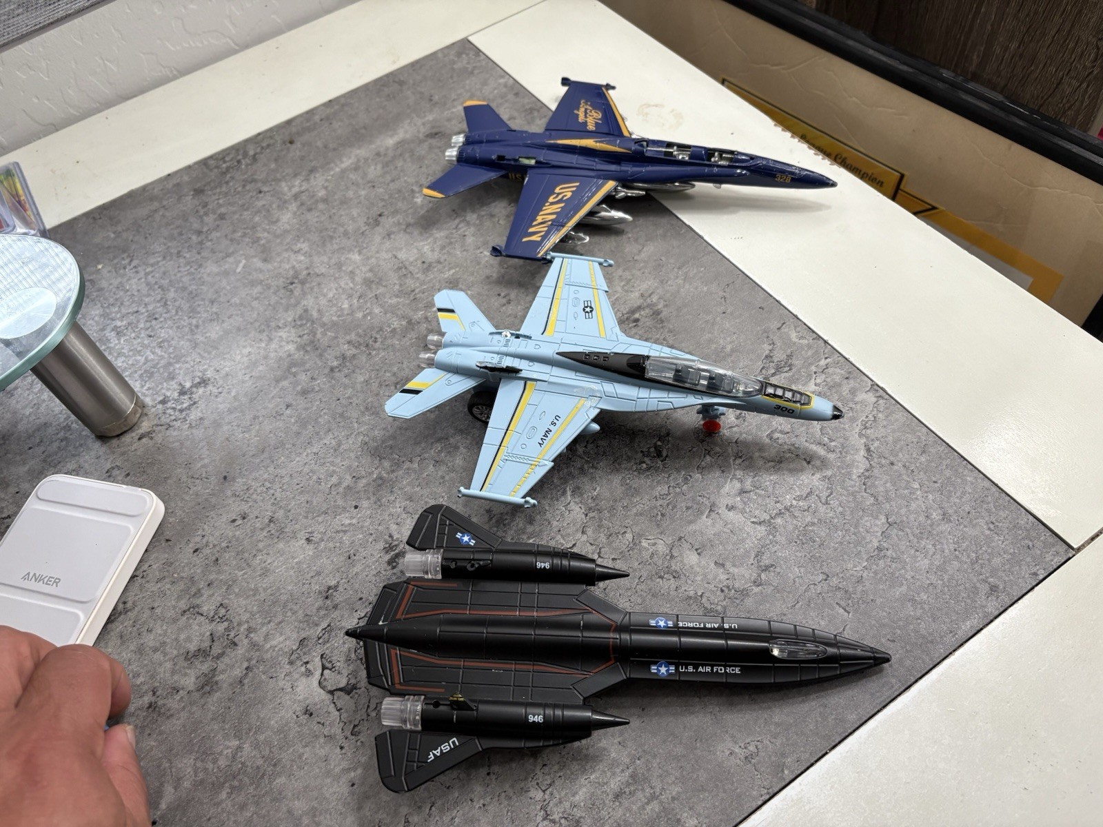 3 Fighter Jet Toys , F14 & F22 &Blue Angel Diecast Planes with Lights & Sounds