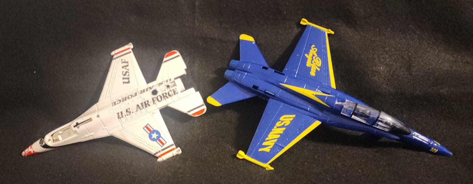 Nice 7″ diecast model F/A-18 Hornet US Navy Blue Angels Fighter Jet + White USAF