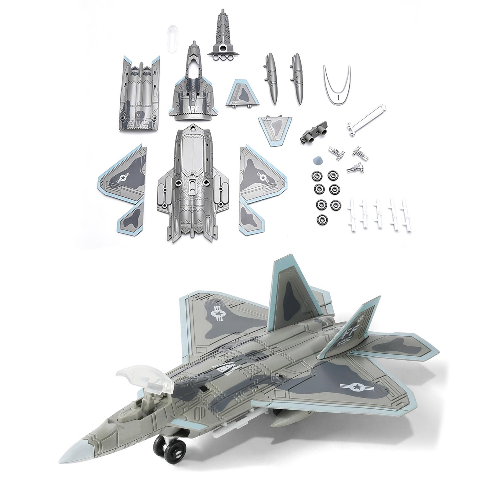 1/100 Scale F-22 Raptor Stealth Fighter Building Blocks Kit with Display Stand