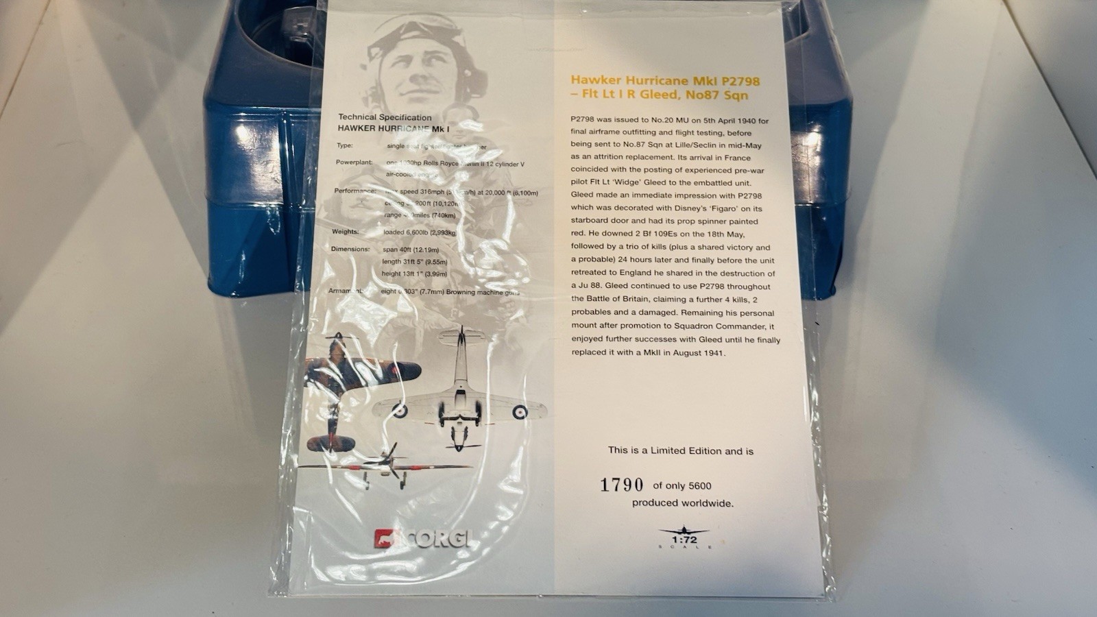 Corgi Aviation 1/72 Scale 49104 Hawker Hurricane Mk.1 – No87 Sqn – Boxed