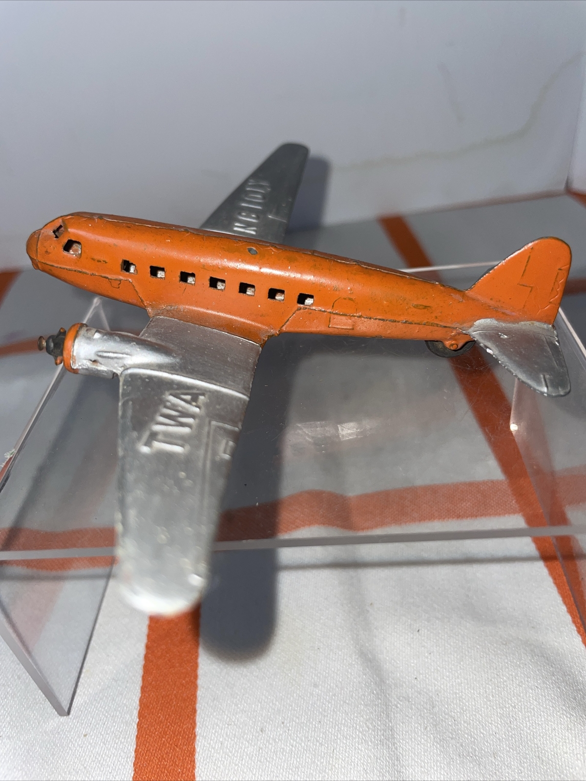 TWA Tootsie Toy USA NC101Y Diecast Airplane Orange Silver